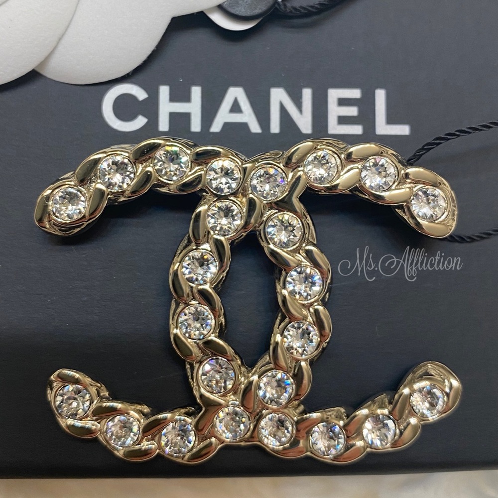 CHANEL Authentic XL Gold Crystal CC Rare Brooch